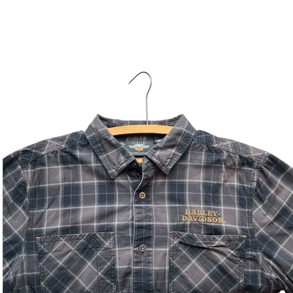 Harley-Davidson Casual Plaid Button Down Short Sleeved Shirt in Classic Gray